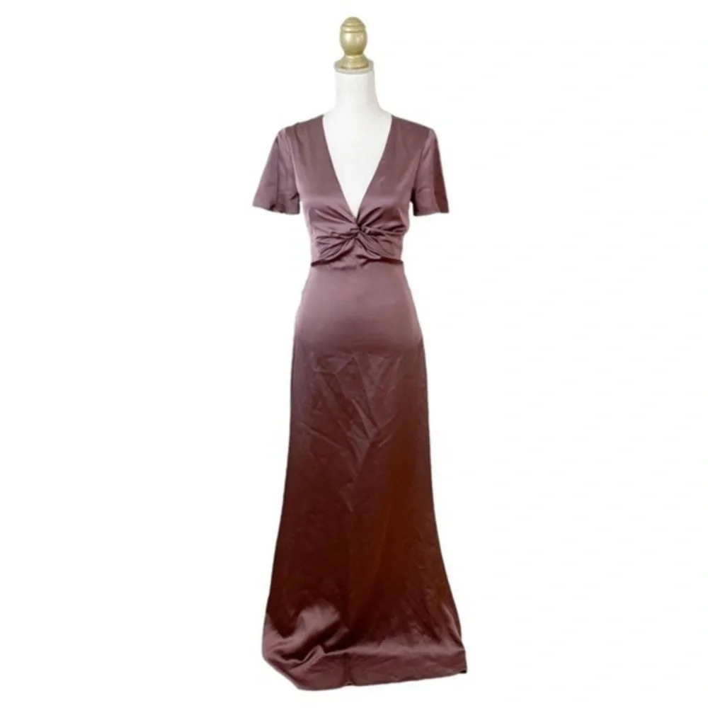 Show Me Your Mumu Rome Twist Gown Dusty Plum Luxe Satin - Picture 2 of 6